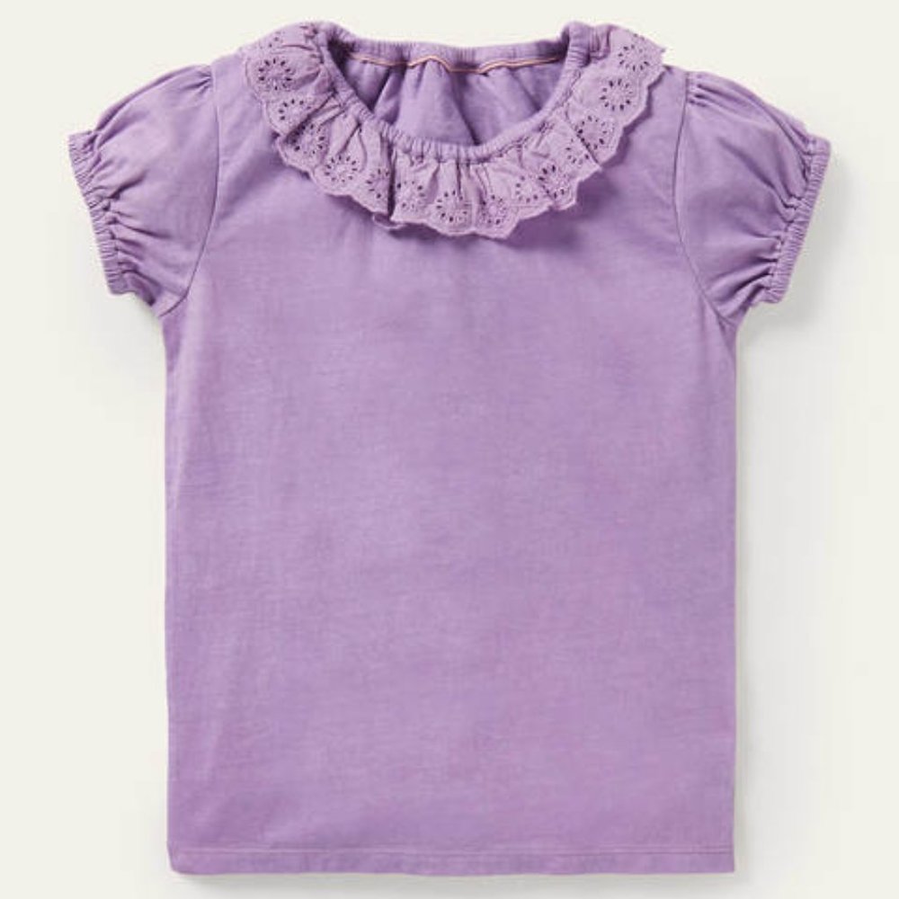 NWT Mini Boden Purple Top with Broderie Lace Collar